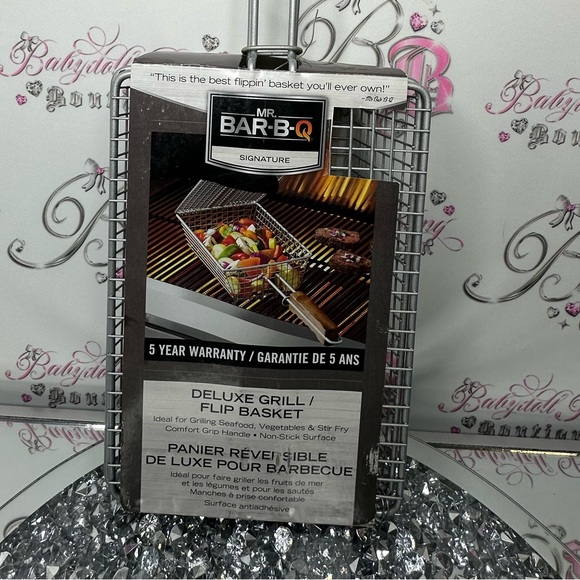 Bar-B-Q Deluxe Grill Basket with Wooden Handle flip basket grilling bbq π - Picture 2 of 3